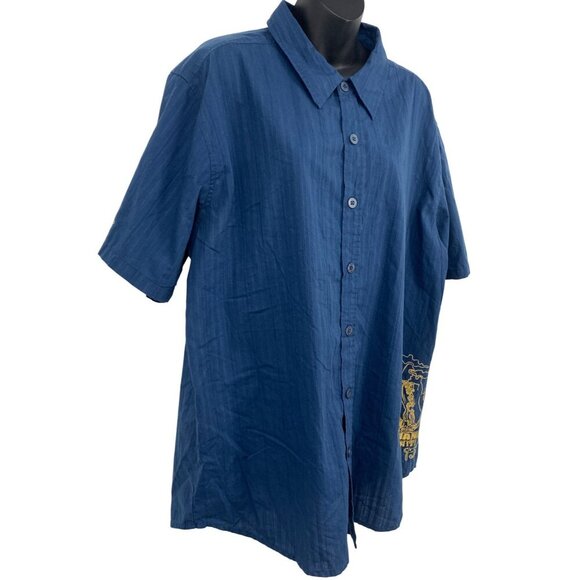 Hinano Tahiti Mens Aloha Hawaiian Shirt Size XXL Button Up Shirt Blue EUC - Picture 4 of 8